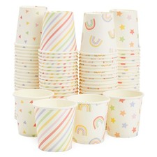 100 Pack Disposable 4 oz Paper Cups for Espresso, Mouthwash, 4 Colorful Designs