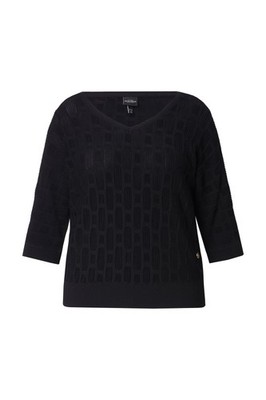 Ulla Popken Damen große Größen Strickshirt 3D Design Oversized V Ausschnitt