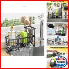 Kitchen Sink Caddy Sponge Holder Brush Holder Stainless Steel Self Drain Tray