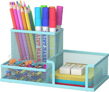Mesh Pen Holder Desk Organizer, Office Supplies Pencil Storage with 3 Compartmen