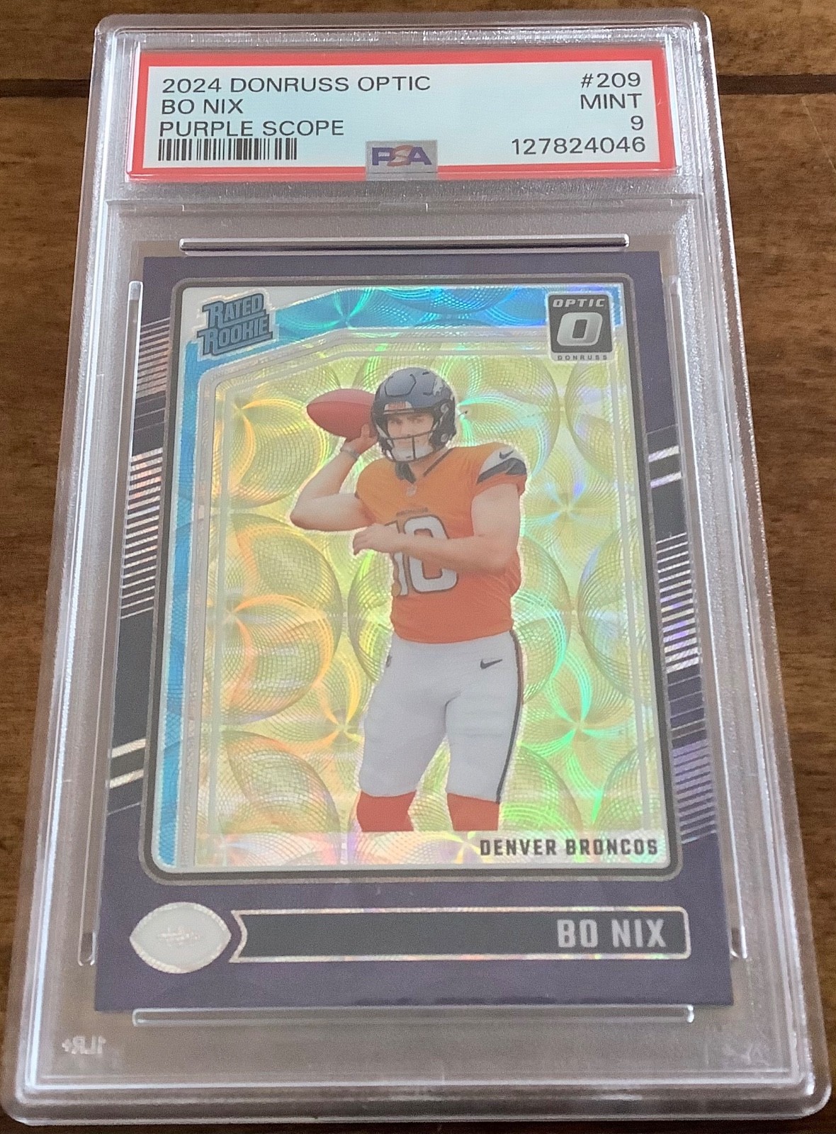 Bo Nix 2024 Donruss Optic Purple Scope #209 PSA 9 Rookie Card Broncos