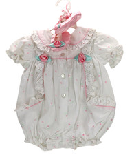Vtg. Romper Embroidered Eyelet Satin Pink Rosette Matching Slippers 6-9 mo. NWOT