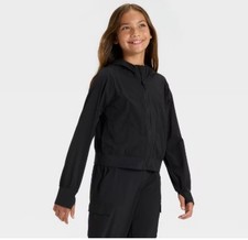 Girls All in motion, woven black jacket, hooded size Large New