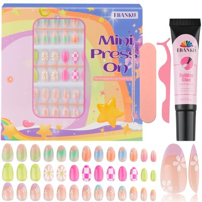78 Pieces Press on Nails for Kids, 3 Pack Kid Fake Nail Kit Old Colorful Flow...
