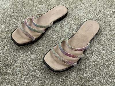 Baldinini Sandals Size 10 41 Flats Leather with Rhinestones - Made in Italy