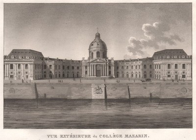 PARIS. Collège Mazarin. Aquatinta 1808 altes antikes Vintage Druckbild