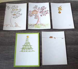 5 Cute Kitty Cat Unused Note Cards-1970's Greetings Artist Drawn by Boynton