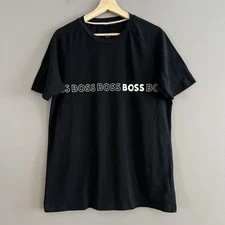 Hugo Boss Graphic T-Shirt Men Logo Slim Fit Cotton Sun Protection Black XL
