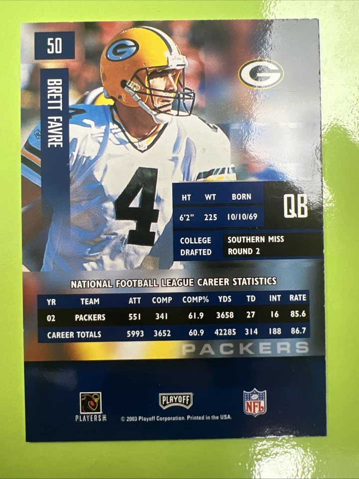 2003 Playoff Prestige Football - BRETT FAVRE #50 - Green Bay Packers - Image 2 of 2