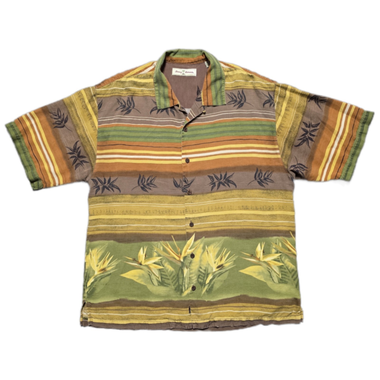 Tommy Bahama Silk Hawaiian Camp Shirt Mens Large Birds of Paradise Island Tiki