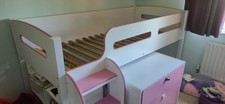 Julian Bowen KIMBO Pink Midsleeper Cabin Bed, with desk Chest of draws & shelves