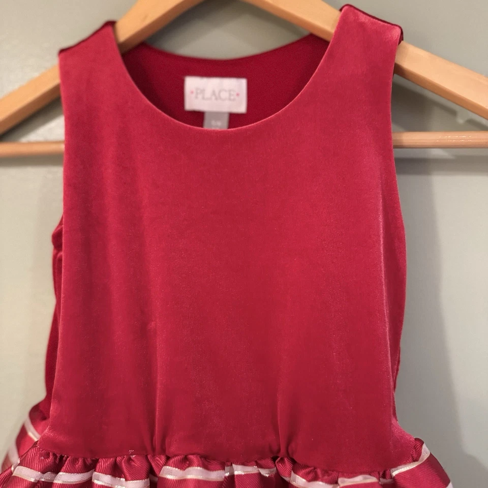 Vestido Tutú de Vacaciones a Rayas Terciopelo Rojo Lugar para Niños S 5-6 Brillante Navidad EC Foto 4 de 4