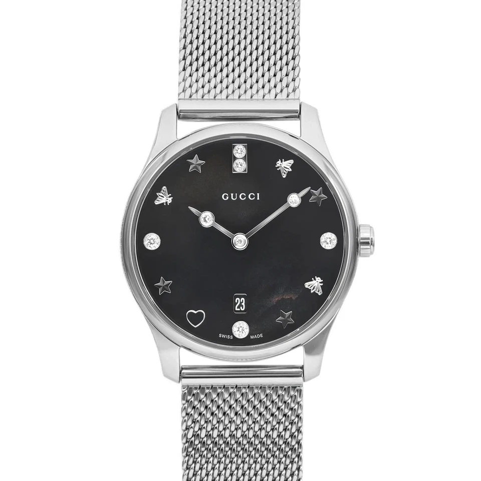 Reloj de cuarzo Gucci G-Timeless 29 diamantes negro madreperla para dama YA1265001