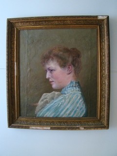 Antique oil painting lady portrait in profile oil on canvas signed circa 1900
