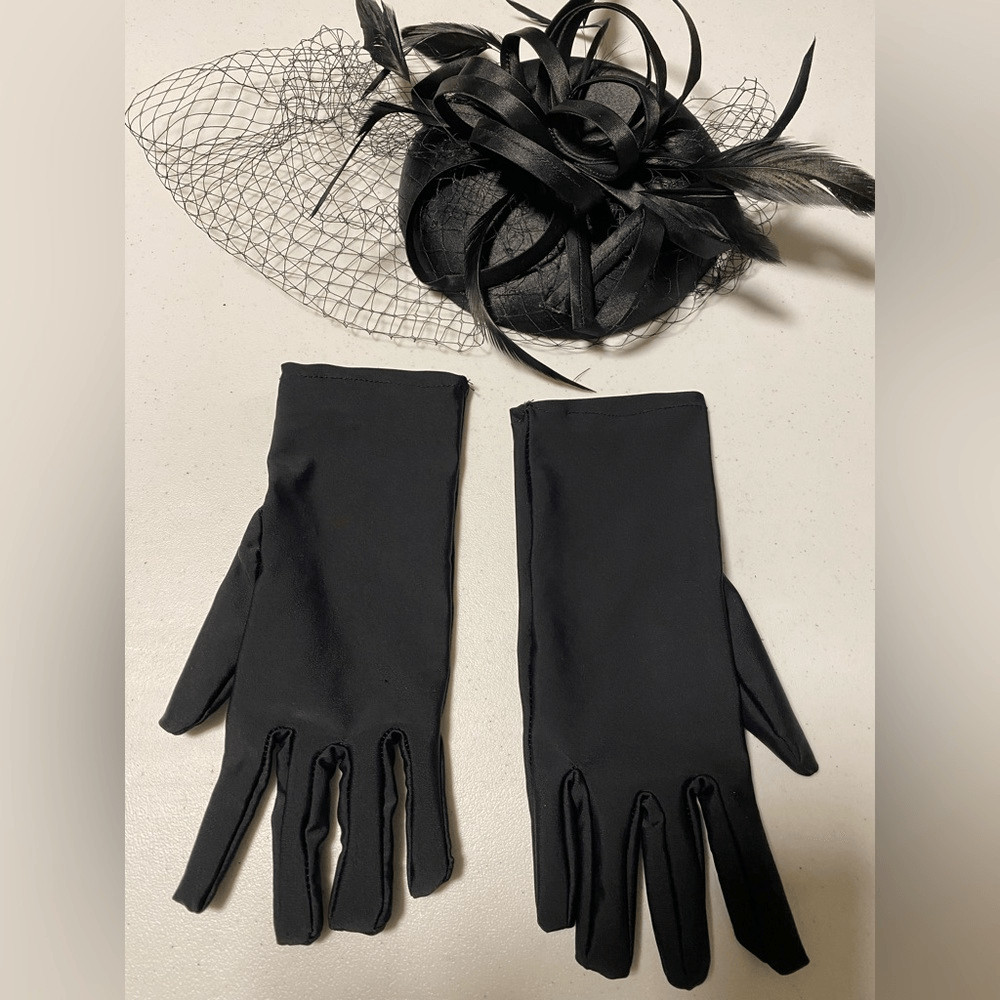 Weissman dance Black Birdcage Veil Fascinator clip hair accessory dance gloves View 2