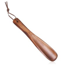 Shoe Horn Short Handle for Seniors, 7.5" Wooden Shoehorn with Leather Lanyard, 