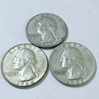 WASHINGTON SILVER QUARTERS LOT OF 3. 90% SILVER CIRCULATED COINS FREE SHIP #8652