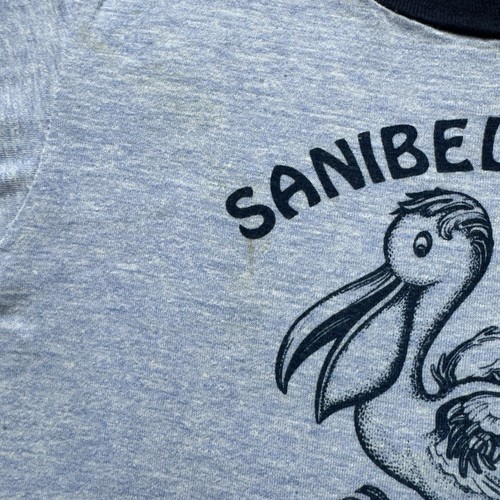 vtg 70s SANIBEL ISLAND FLORIDA Pelican Graphic Ringer t-shirt YOUTH XL - Picture 4 of 9