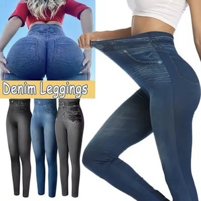 Push Up Seamless High Waist Denim jeans print Leggings Casual Skinny Pencil
