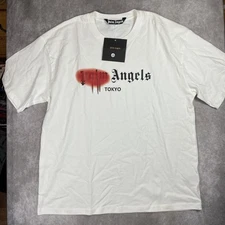 Palm Angels Mens T Shirt White Size Extra Large Sprayed Tokyo Logo Cotton