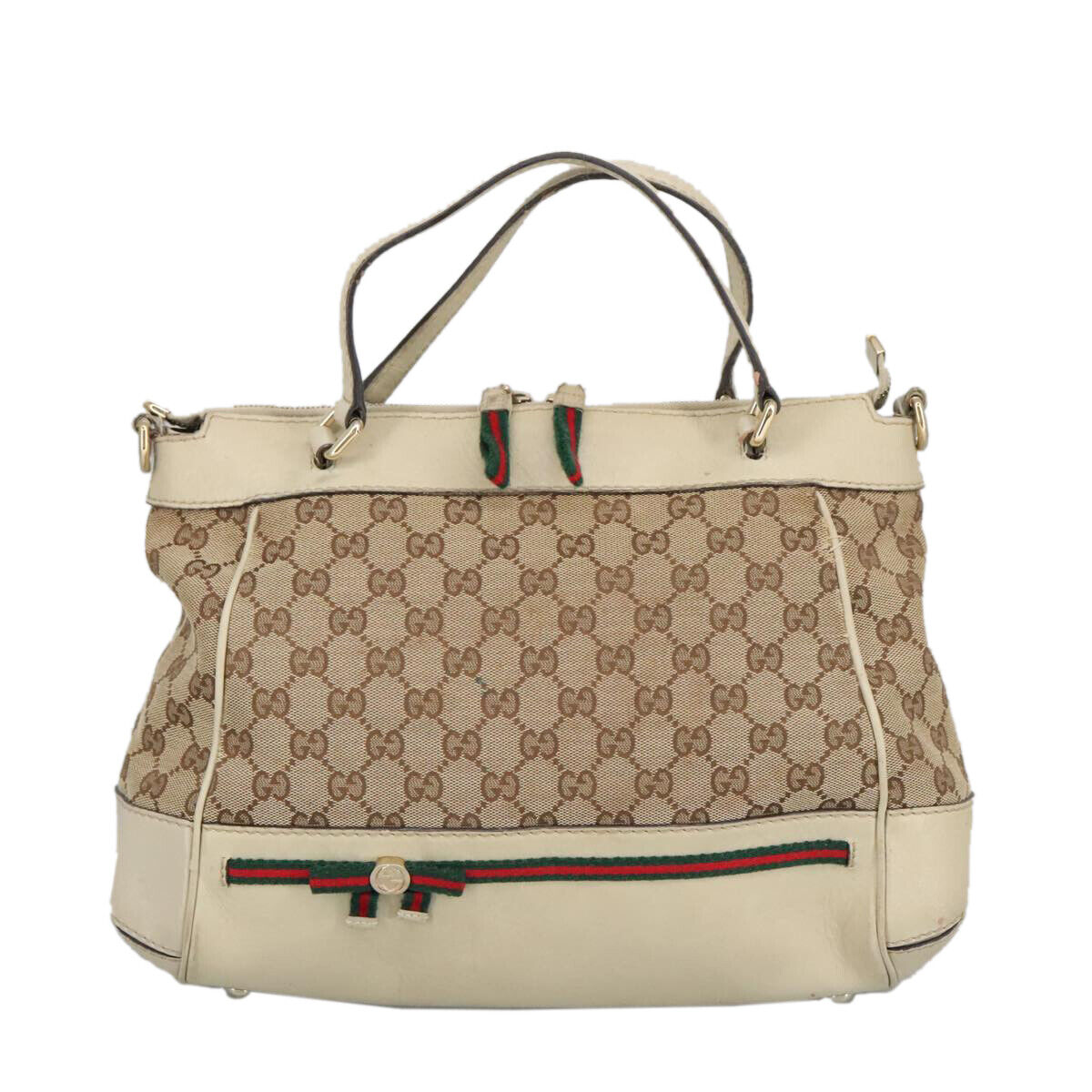 GUCCI GG Canvas Web Sherry Line Hand Bag 2way Beige Red GUCCI GG Canvas Web Sherry Line Hand Bag 2way Beige Red
