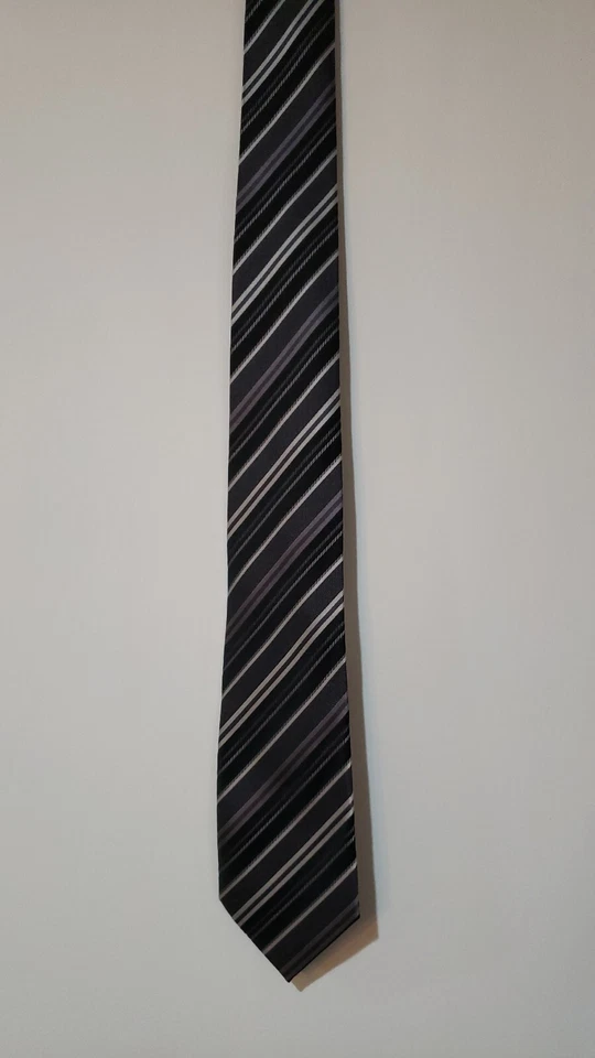 Calvin Klein Gray and Silver Stripe Necktie 53" - Image 3 of 4