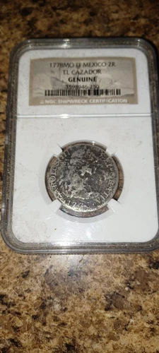 NGC GENUINE - EL CAZADOR SHIPWRECK 1778 MO FF MEXICO SILVER 2 REALES-