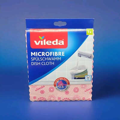 Vileda Washing Up Sponge Microfibre Extra Absorbent Microfibre Pink