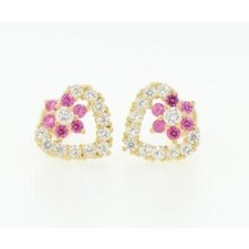 14K Yellow Gold Stud Heart Shape CZ Stud Earrings