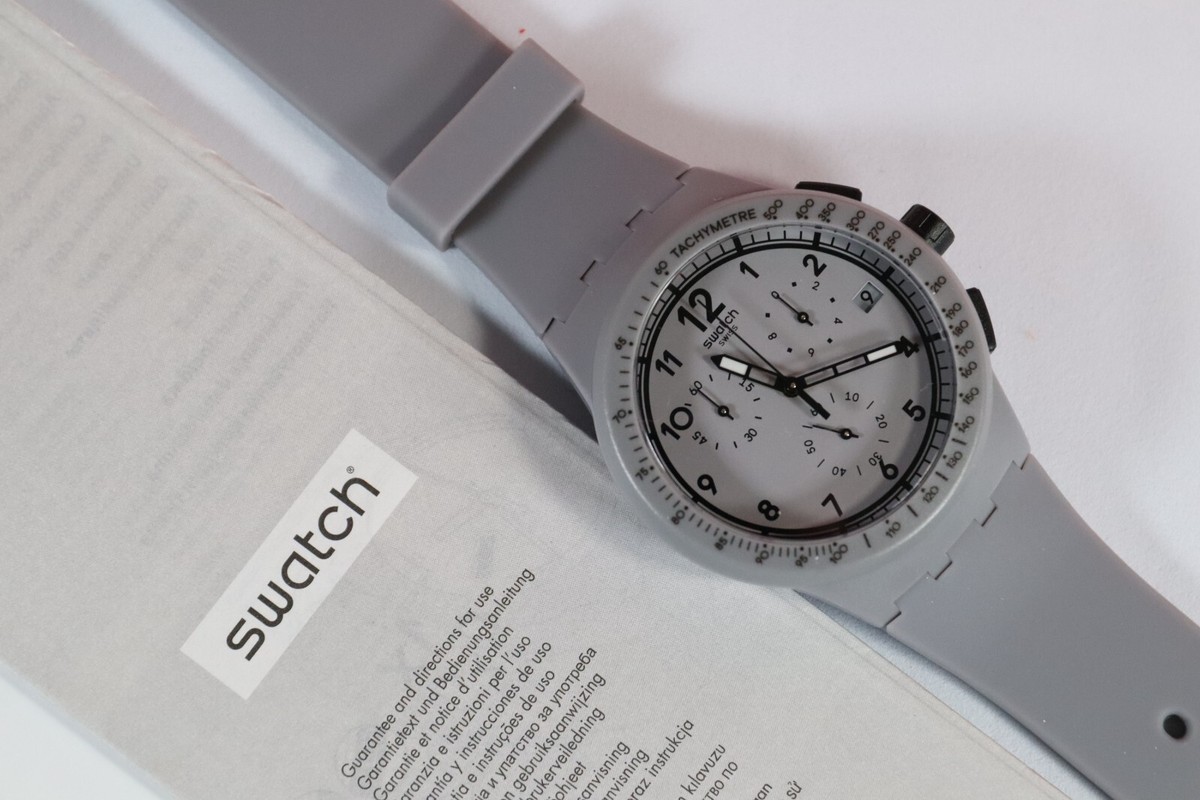 New Swiss Swatch Originals GRRRR Chrono Gray Silicone Date Watch 