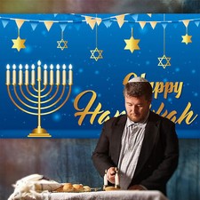 Happy Hanukkah Backdrop for Photography Chanukah Banner Jewish Holiday Menora...