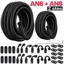 2 Sets 6an And 8an 10ft 20ft Cpe Braided Nylon Fuel Line Kit With Hose Fittings