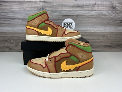 Nike Air Jordan 1 Mid SE 'Cheeseburger' Brown Gold Men's Shoes