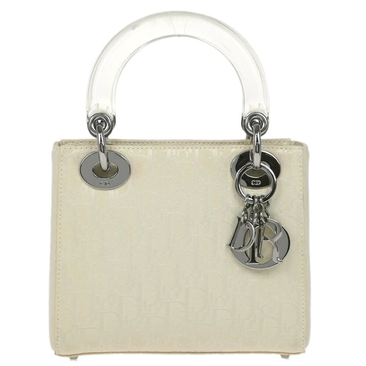 Sac à main Christian Dior blanc satin trotteur Lady Dior MA 0998 194282