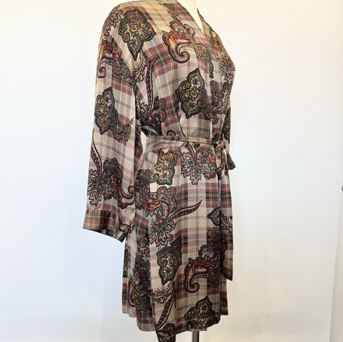 90s Victoria’s Secret Silk Plaid Paisley Print Vintage Robe Dressing Gown Kimono - Picture 7 of 10