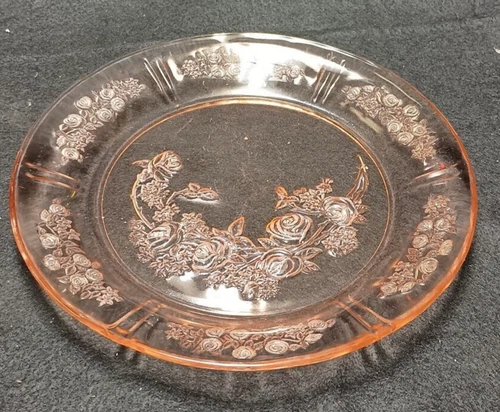 Pink Depression Federal Glass 1930's Sharon Cabbage Rose Dinner Plate 9" Vintage