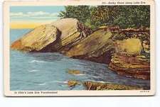 Rocky Shores Along Lake Erie Ohio OH Linen Postcard Vtg Unposted