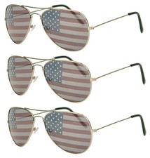 3 PAIRS SILVER Aviator USA American US Flag Sunglasses United States stars UV400