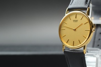 Vintage 1987 N MINT Seiko 5Y30-7009 Gold Plated Round Quartz Mens