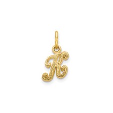 14k Yellow Gold Script K Pendant Charm Textured Cursive Initial for Necklace