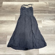 Reformation Black Linen Midi Dress Women’s 10 Halter Neck Classic Quiet Luxury