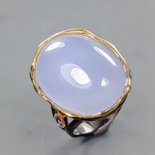 Jewelry 28 ct Natural Chalcedony Ring 925 Sterling Silver Size 8 /R427615