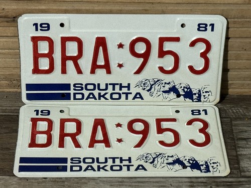 Rare 1981-1986 license plate Pair-Prefix Was Banned-due To Obvious- BRA 953