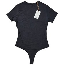 Quince Organic Cotton Stretch Crew Neck Short Sleeve Bodysuit Black Size M