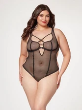 Seven ’til Midnight Queen Fishnet Strappy High Cut Leg Teddy Black