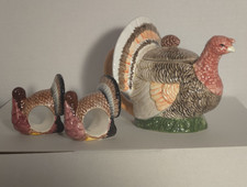 Vintage Turkey Ceramic Gravy Boat w/ Lid, 2 T...