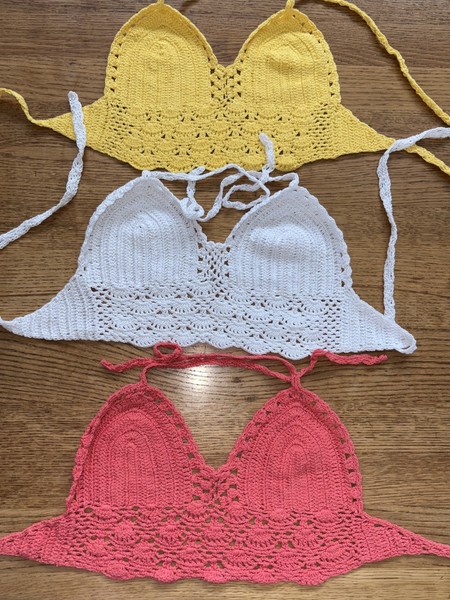 3 X Women’s Bikini Bra Crocheted Crop Top Halter Bustier Scalloped Hem Beach S/M