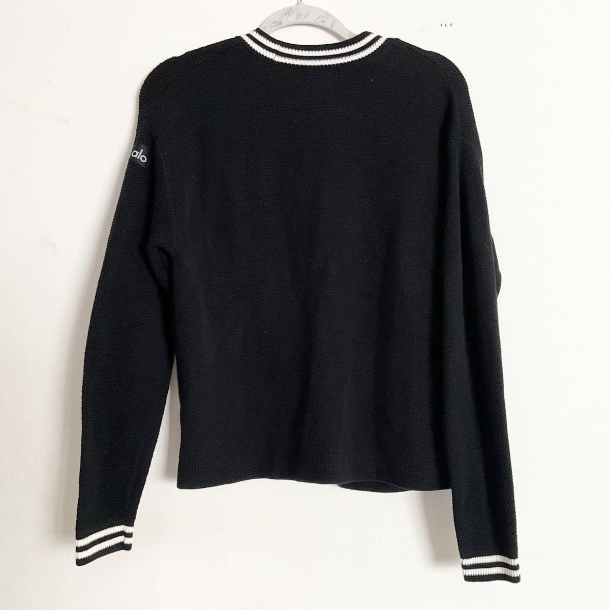 Alo Yoga Tennis Club Sweater Knit Cardigan Black/Ivory XS | eBay