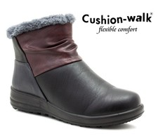 Cushion Walk Ladies Black Womens Comfort Ankle Boots Zip Shoes New UK Sizes 4-8