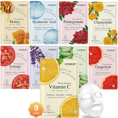 9 Pack Collagen Face Masks Skincare for Women, Hydrating Sheet Face Masks Suitab